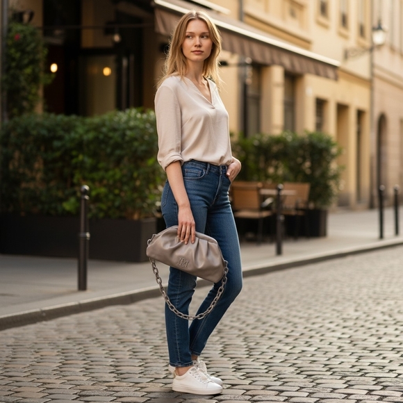 NWT Badgley Mischka  Taupe Color Designer Clutch Detachable Strap - Picture 3 of 10